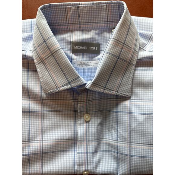 Michael Kors Men’s Plaid Dress Shirt Blue White 16/32-33 Airsoft - Picture 10 of 10
